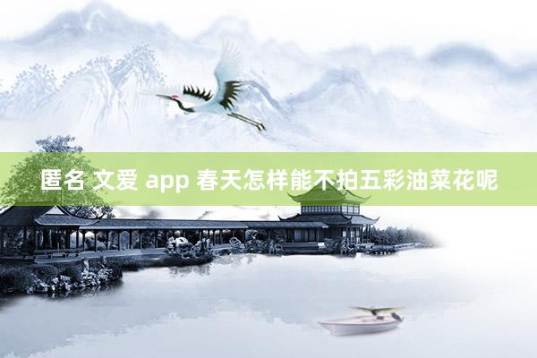 匿名 文爱 app 春天怎样能不拍五彩油菜花呢