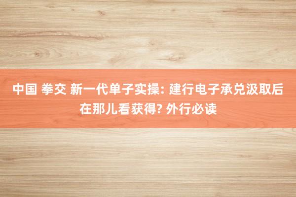 中国 拳交 新一代单子实操: 建行电子承兑汲取后在那儿看获得? 外行必读